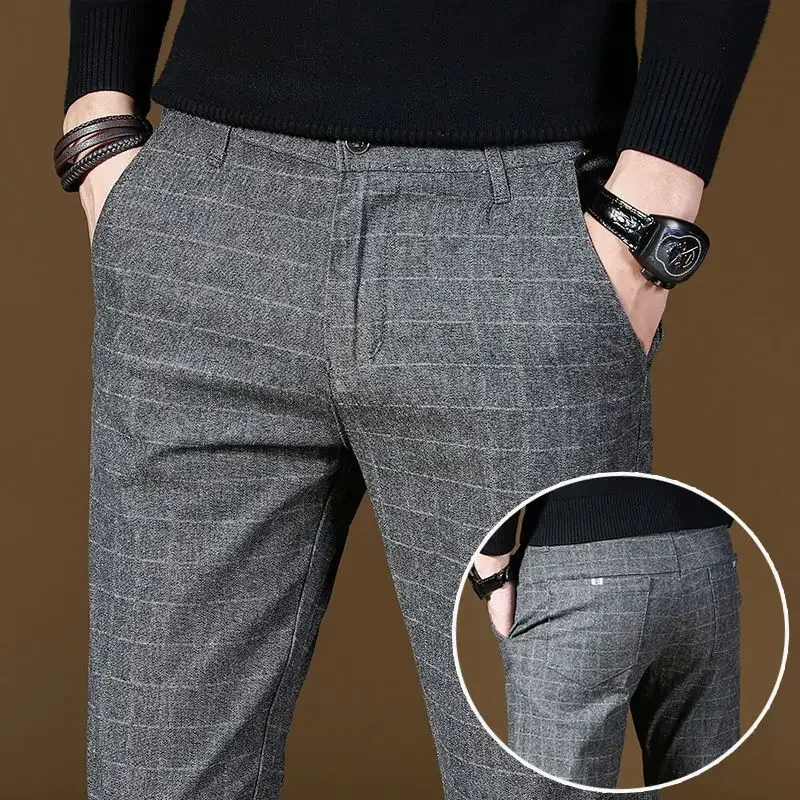 Work Office Blue Trousers for Men Slim Fit Tressed Man Suits Pants Formal Korean Reviews Many Luxury Chinese Homme Slacks Fabric