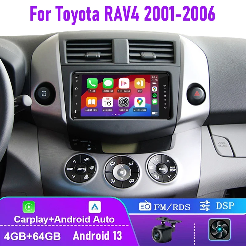 

7" For Toyota RAV4 2001-2006 Car Radio 4+64GB Wireless Apple Carplay Android Auto Head Unit GPS BT