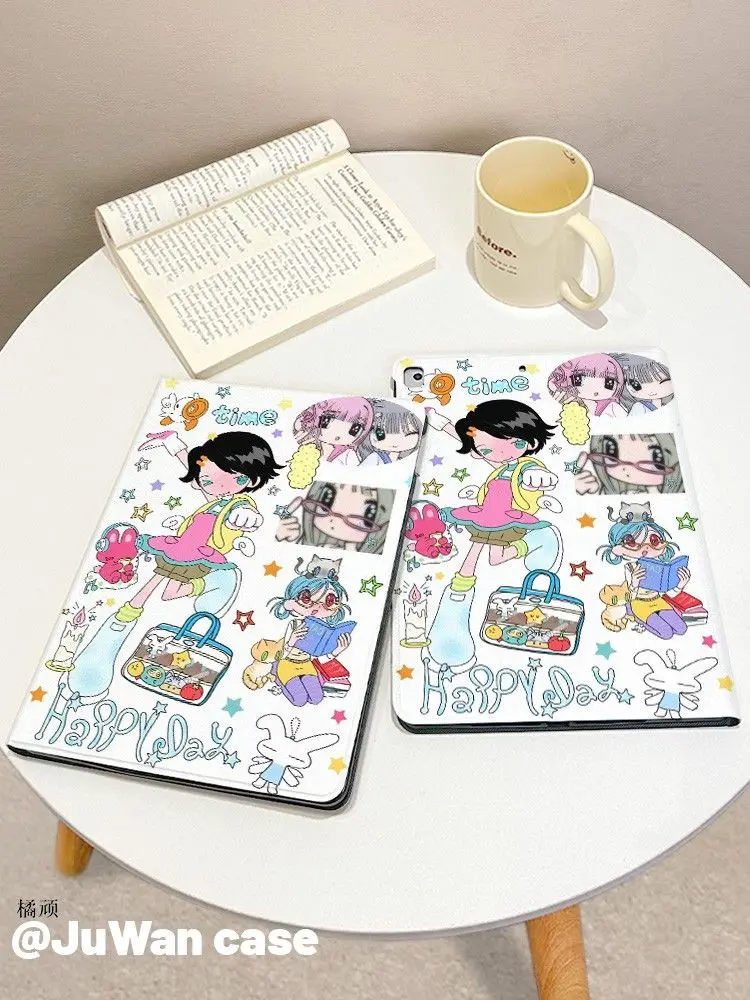 Ins Japanese Manga Cute Anime iPad Case For iPad Pro 11 13in 2025 iPad Pro 12.9in Air7 10th 11th M4/5 MINI Book Style Cover