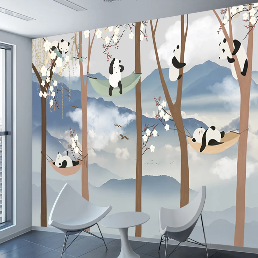 Custom Peel and Stick Wallpaper for Living Room Contact Wall Papers Art Panel Cartoon Animal Panda Baby's Bedroon Kids Bed Mural