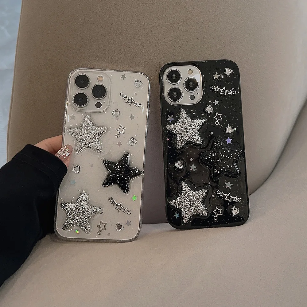 Chic style Trendy Dazzling Glitter 3D Star Cover Case For iPhone 15 14 13 12 11 Pro Max Plus Shockproof Protective Phone Case