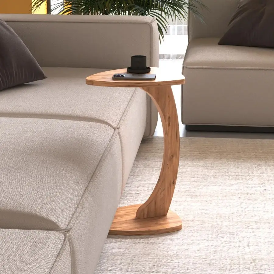 Shaped Triangular Top Design Table for Couch Small Places, Space Saver Sheild Shape Side Table for Sofa and Bedside with Wheels,