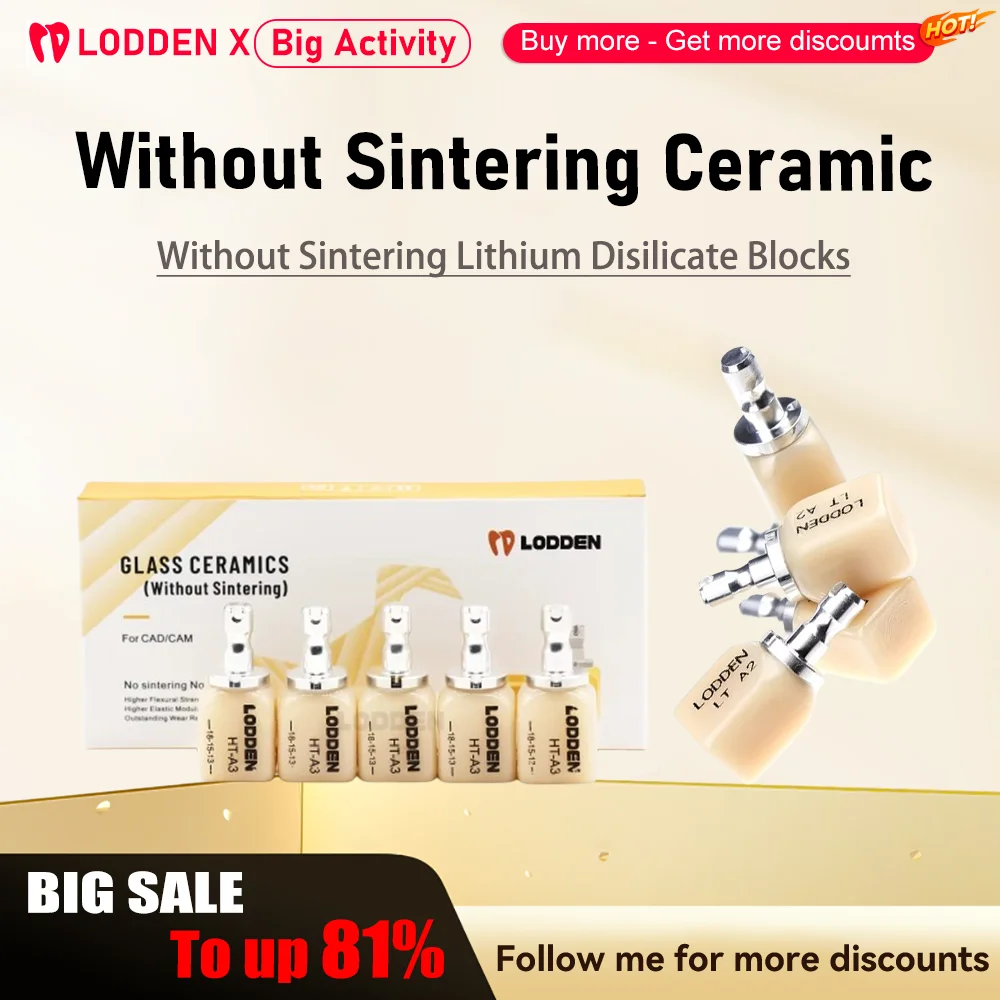 5PCS Lodden Lithium Disilicate C14 Blocks Without Sintering Glass Ceramic Instant Restoration Materials LT HT Dental CAD CAM