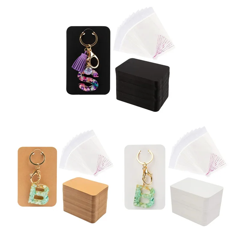 

100pcs Keychain Display Cards with Self-Sealing Bags Keychain Card Hold Cardboard for Keyring Jewelry Display Packaging