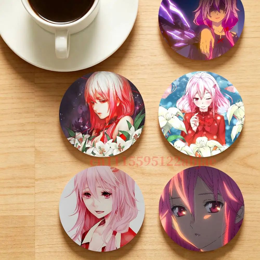 I-lnori Yuzuriha G-Guilty Crown Round Wooden Coaster Decorative Coffee Cup for Use in Coffee Shops Bars