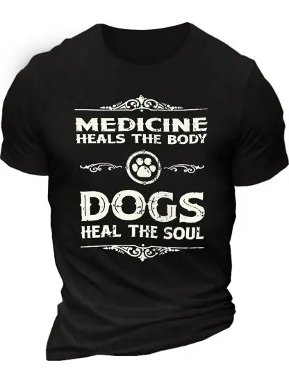 Men's Dogs Heal the Soul Casual Letters Crew Neck T-Shirt