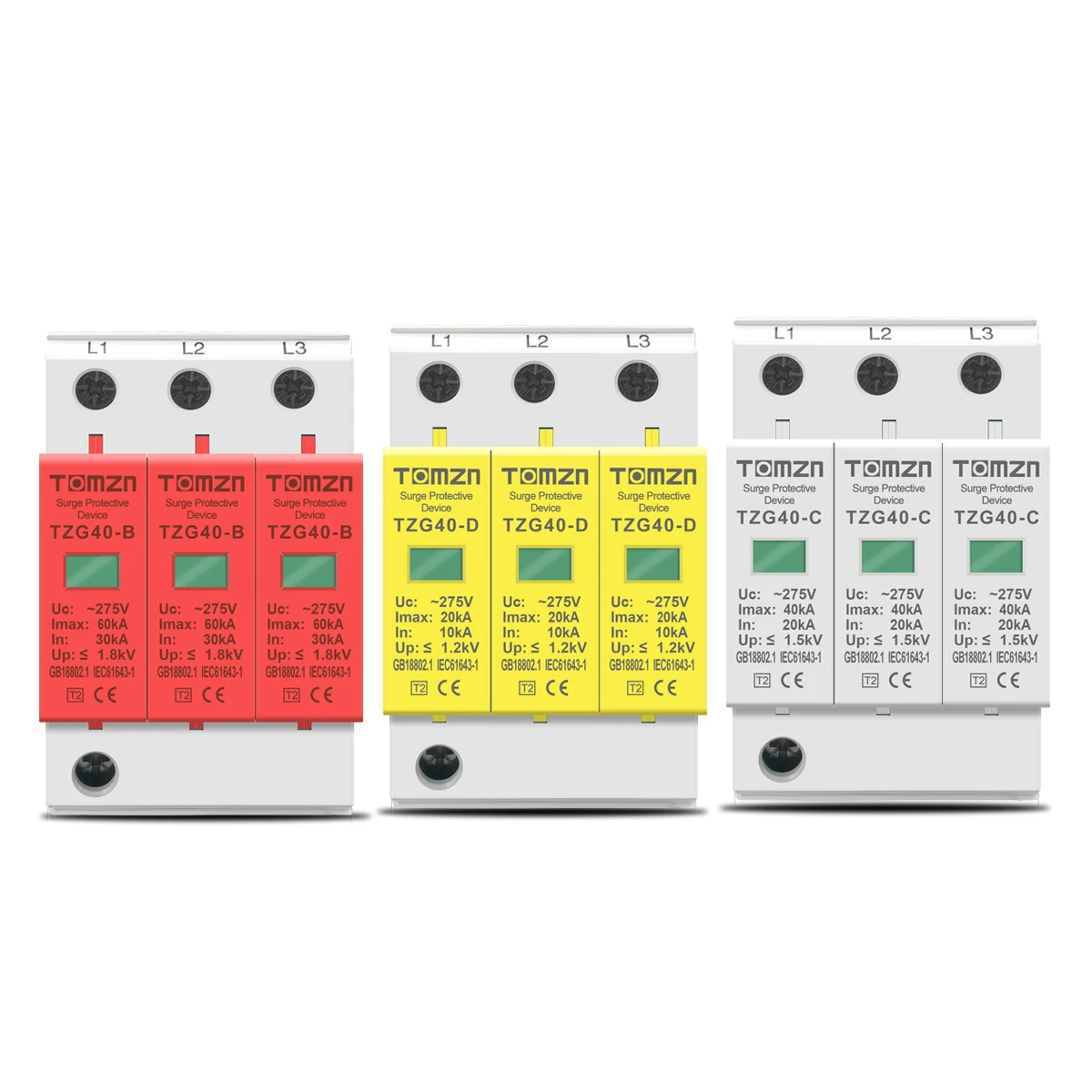 AC SPD 3P 10-20KA 20-40KA 30-60KA 275V 385V House Surge Protector Protective Low-voltage  Arrester Device