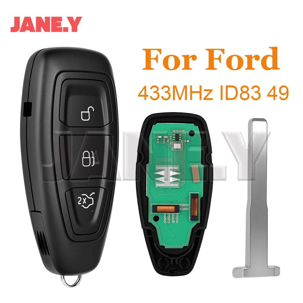 

Smart Remote Car Key Fob 433MHz ID83 49 Chip For Ford Focus Kuga Fiesta C-Max Mondeo B-Max 3 Buttons