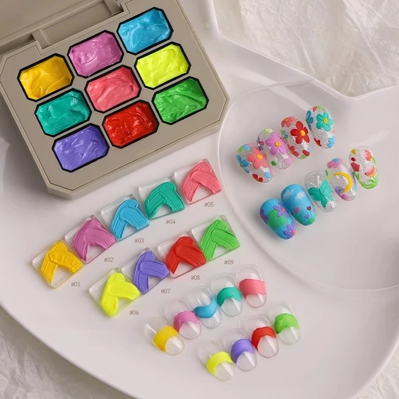 

9-color Makaron Solid Nail Polish Popular Color Patting Gel Oil Painting Gel Gradual Color UV&LED Gel Nail Art Creation DIY
