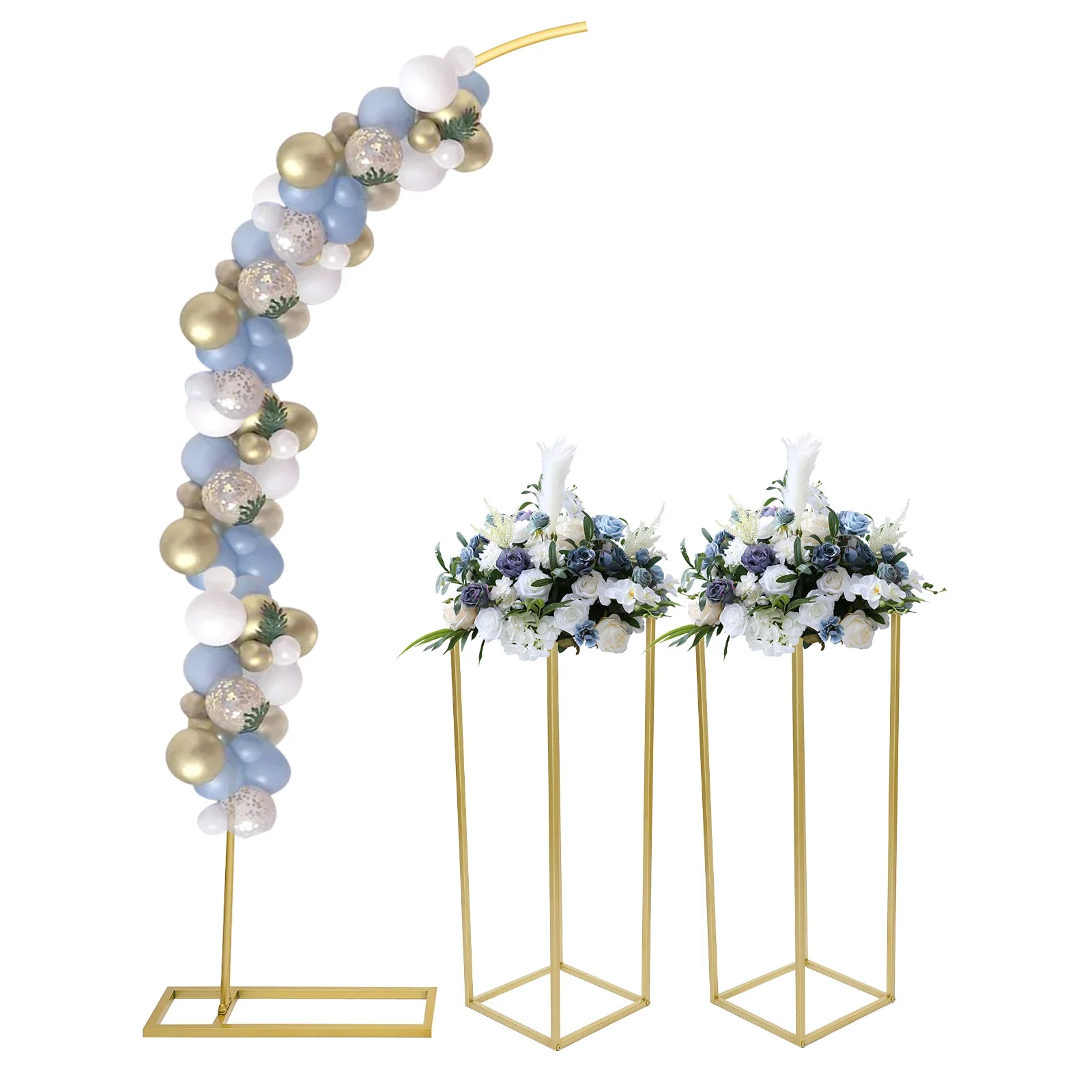 

2m Metal Wedding Arch Backdrop Stand 2 Flower Stands,Gold Curved Top Balloon Arch