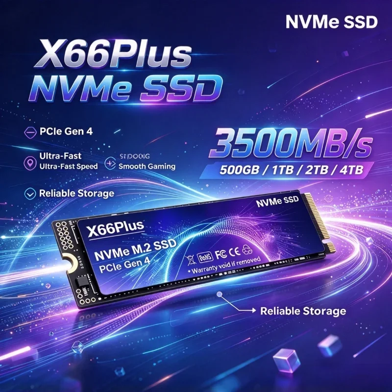 X66Plus SSD NVMe Externo Portátil PCIe Gen4 3500MB/s Armazenamento de Estado Sólido de Alta Performance e Alta Velocidade para PC, Laptop e Desktop Pro