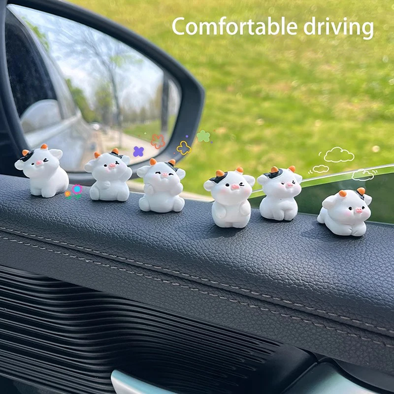 

1Set Cartoon Resin Cow Model Dollhouse Decor Car Center Console Decor Cute Car Ornaments Auto Interior Dashboard Accessories