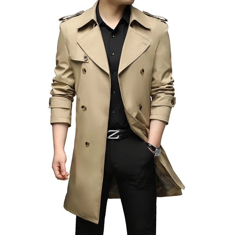 

Trendy Men's Trench Coat Spring-Autumn Fashionable Solid Color Long Business Casual Style Overcoat Jacket Comfortable Men's Top