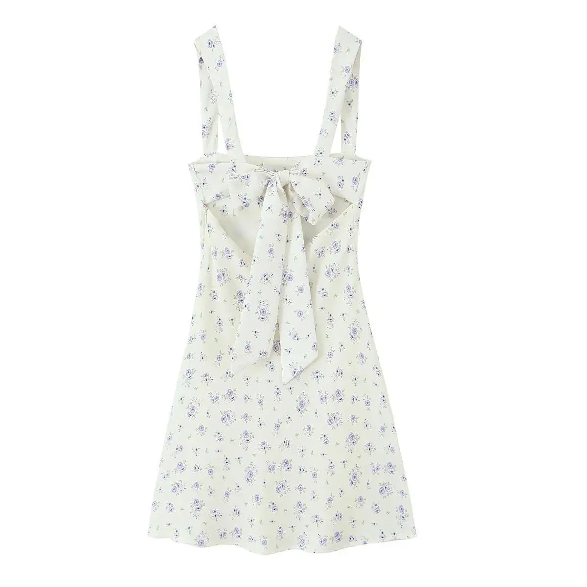 Mini robe trapèze à imprimé Floral pour femmes, sans manches, avec nœud au dos, à bandes, été