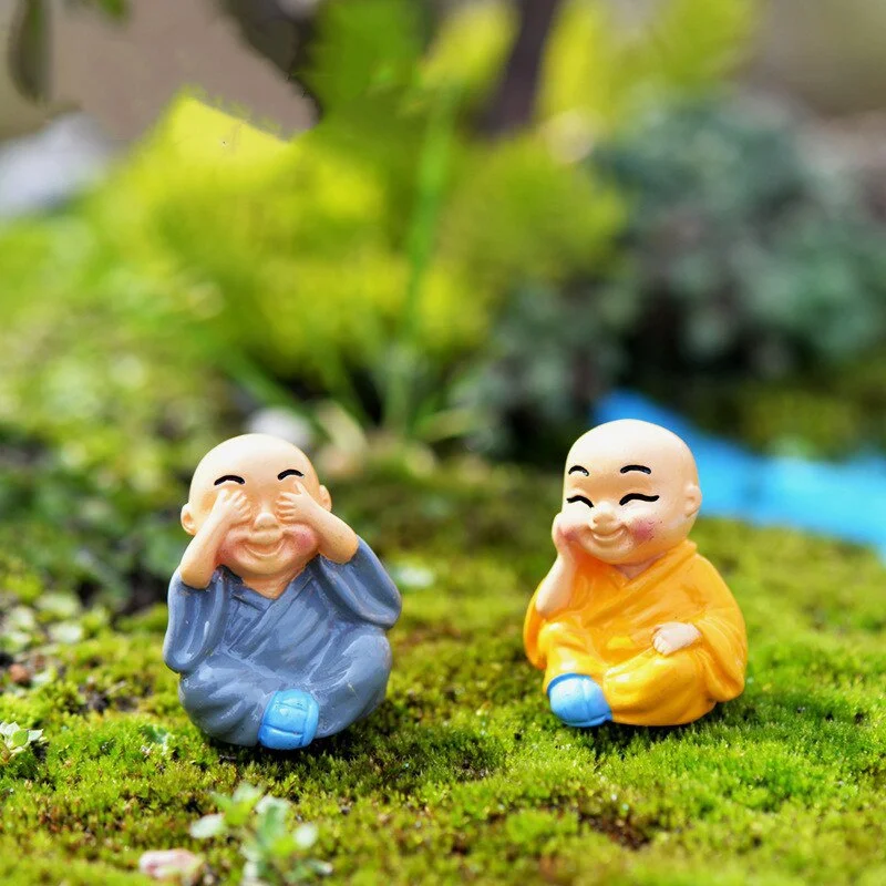 4 Pieces/set of Little Monk Resin Crafts Micro Landscape DIY Ornaments Flower Pot Garden Decoration Buddhist Monk Miniature