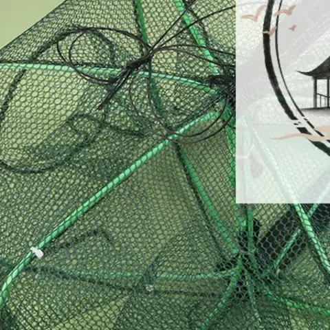 Fishing Net Folded Hexagon 6 Hole Fishing Net Casting Nets Crayfish Shrimp Catcher Tank Trap Cage Polygonal Fishing Mesh Tool