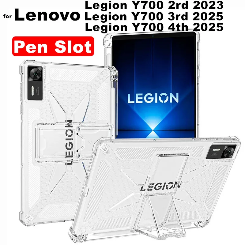 

Для Lenovo Y700 4th 3rd 2rd 8.8 TB321FU TB320FC 2025 2023 Чехол-подставка из ТПУ Прозрачный противоударный защитный чехол со слотом для ручки