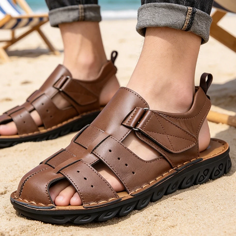 

Men's Summer Slip-On Sandals Breathable Anti-Slip Wear-Resistant Comfortable Outdoor Wear Middle-Aged Dad Clog Loafers-D42