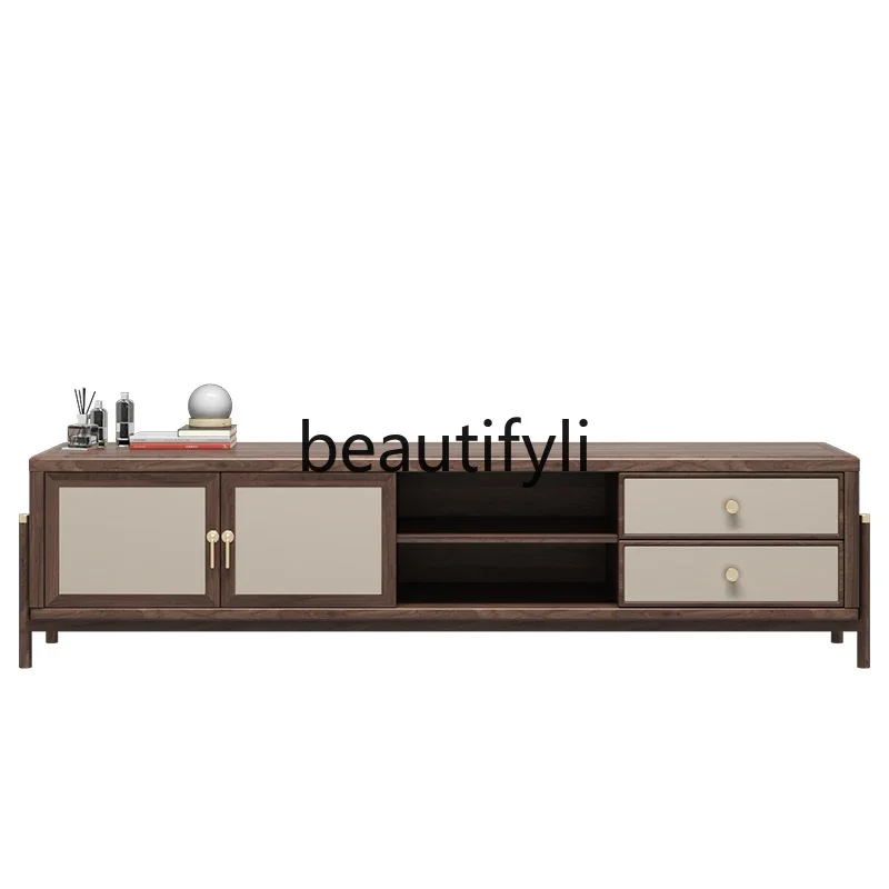 

New Chinese-style all-solid wood TV cabinet coffee table combination living room size apartment, Zen ash wood H