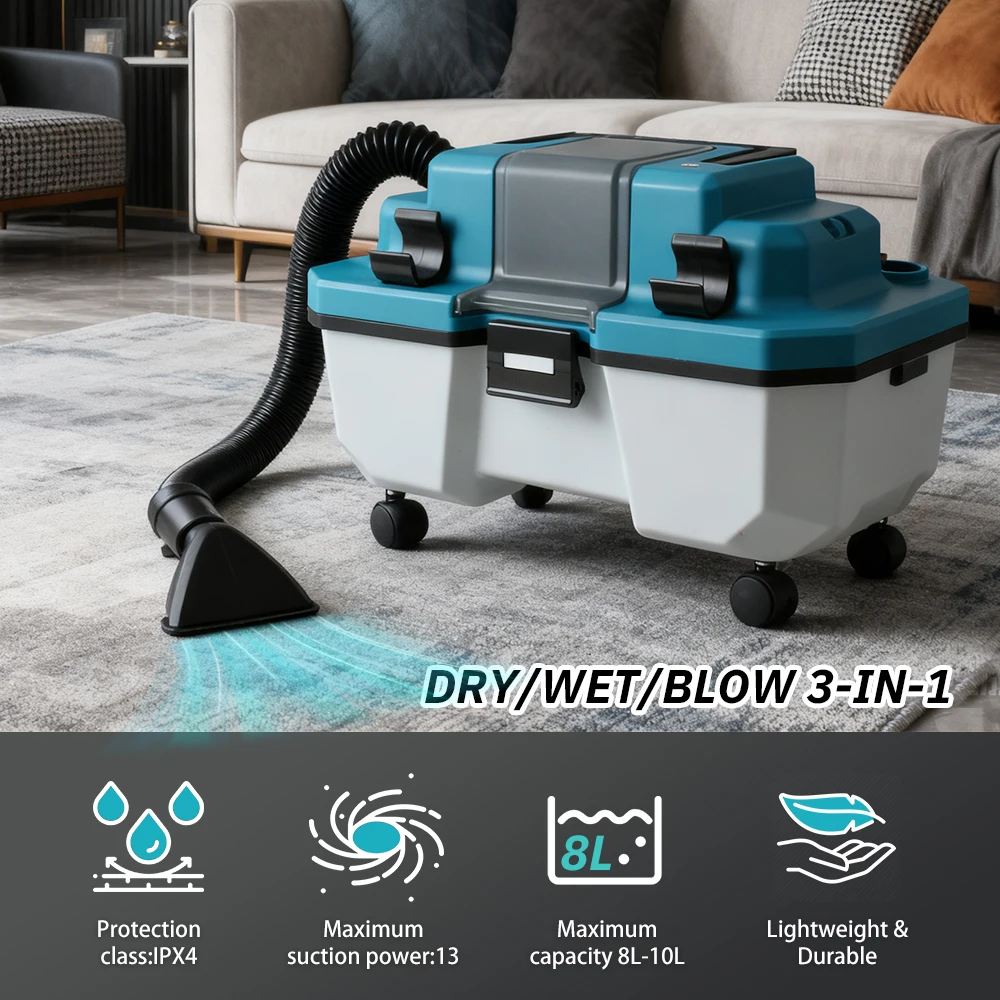 Aspirador de pó doméstico sem escova, sem fio, molhado e seco, 18v, alimentado por bateria de lítio, coletor de poeira com alça de transporte para makita