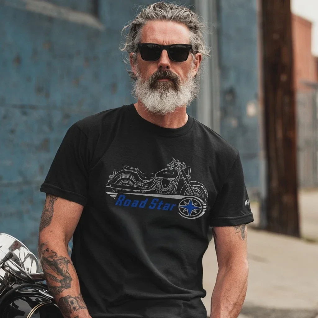 

2025 summer Casual Men 100% Cotton T Shirt Road Star (Wild Star, XV1600A) T-shirt motorcycle Graphic Summer Cool Tee