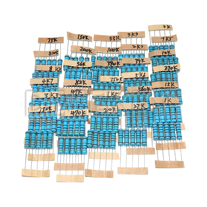 150PCS 300PCS 1/2W 1W 2W 3W Resistance 1% Metal Film Resistor Assortment Kit Set 30values 1R~750R 1K~820K Ohm