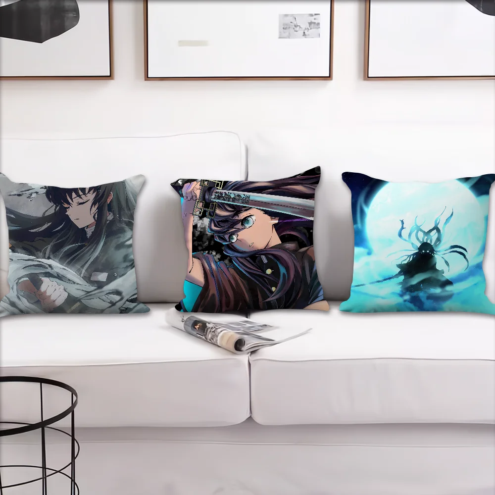 Demon Muichiro cushion cover Tokito Pillow Case Cushion Room Bedroom Sofa Slayer Living Anime Backrest Car Square Headboard