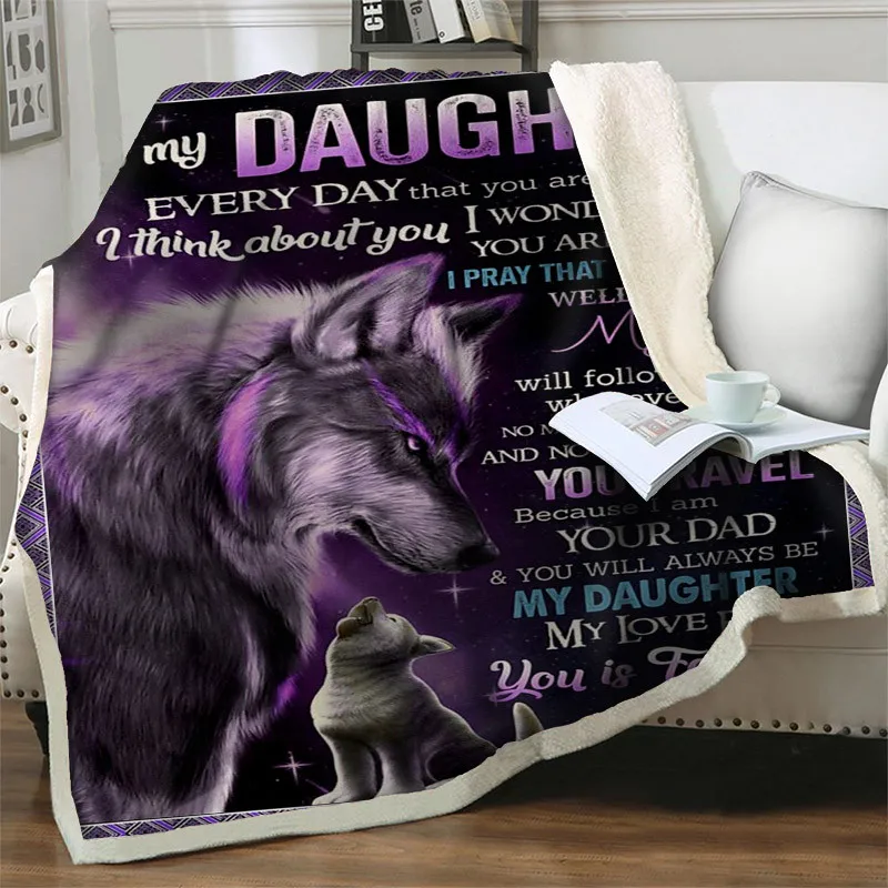 

Home Letter Animal Wolf Design 3D print Blanket To My Daughter Soft Warm Plush Throw Blankets For Beds Sofa Home Quilt Nap Cover