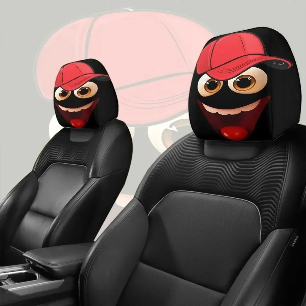 2pcs Elastic Non Filling Cartoon Big Eye Red Baseball Cap Car Headrest Covers Festival Gifts for Daily Commuting Car