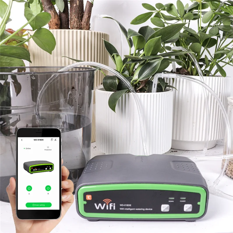ABKJ-Tuya Wifi Máquina de rega com bomba dupla Sistema automático de irrigação por micro-gotejamento Sistema de controle de plantas