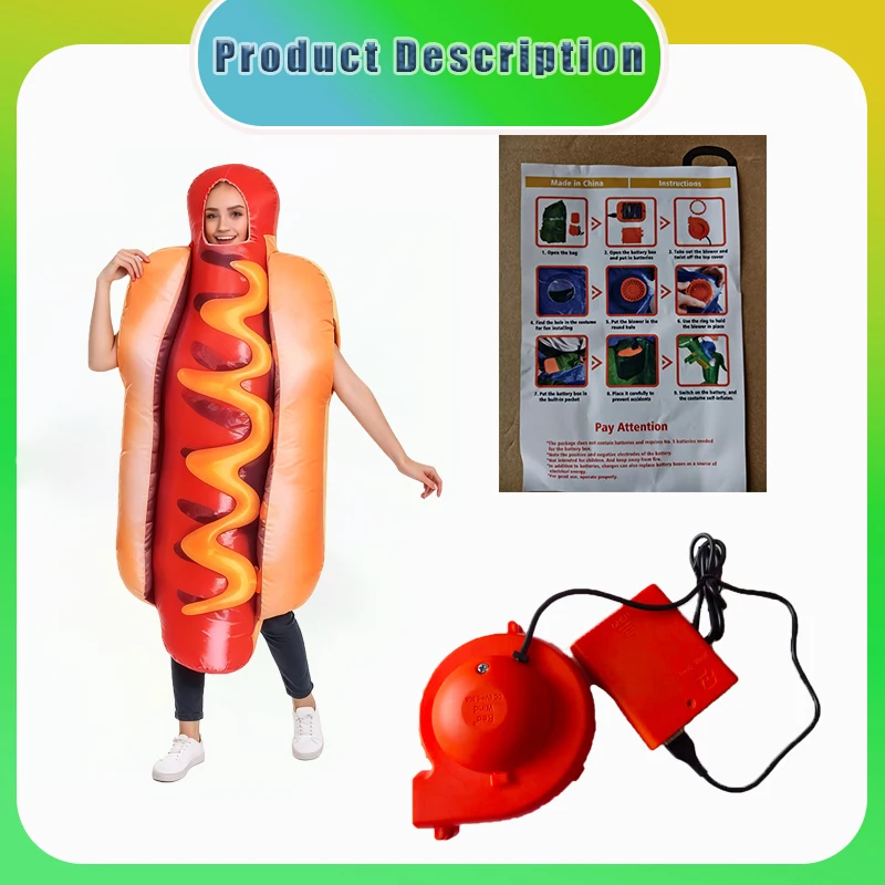 Hot Dog Costume for Adults, Funny Food Fancy Dress, Halloween Carnival Party Cosplay Outfit view 2