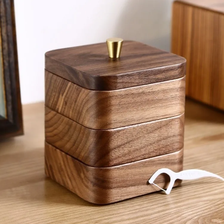 Black Walnut Light Luxury Dental Floss Box Solid Wood Dental Sign Box Desktop High end New Chinese Style Storage Box with Cover