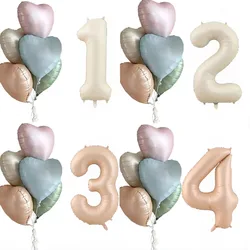 6pcs Retro Caramel Heart Balloons with 32inch Number Foil Balloon For Kids 1st Birthday Party DIY Decoration Supplies Wedding