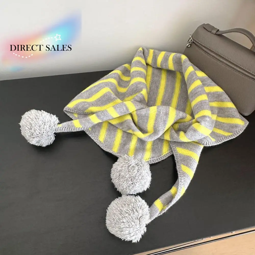 

Simple Plaid Triangular Knitted Shawl Long Thicken Stripe Scarf Warm Korean Style Wool Scarf Women/Men