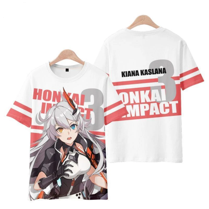 Honkai Impact 3 Kiana Kaslana Cartoon Pattern T-shirts 3D Print Kids Anime Tees Men/Women Short Sleeve T Shirt Harajuku Y2k Tops