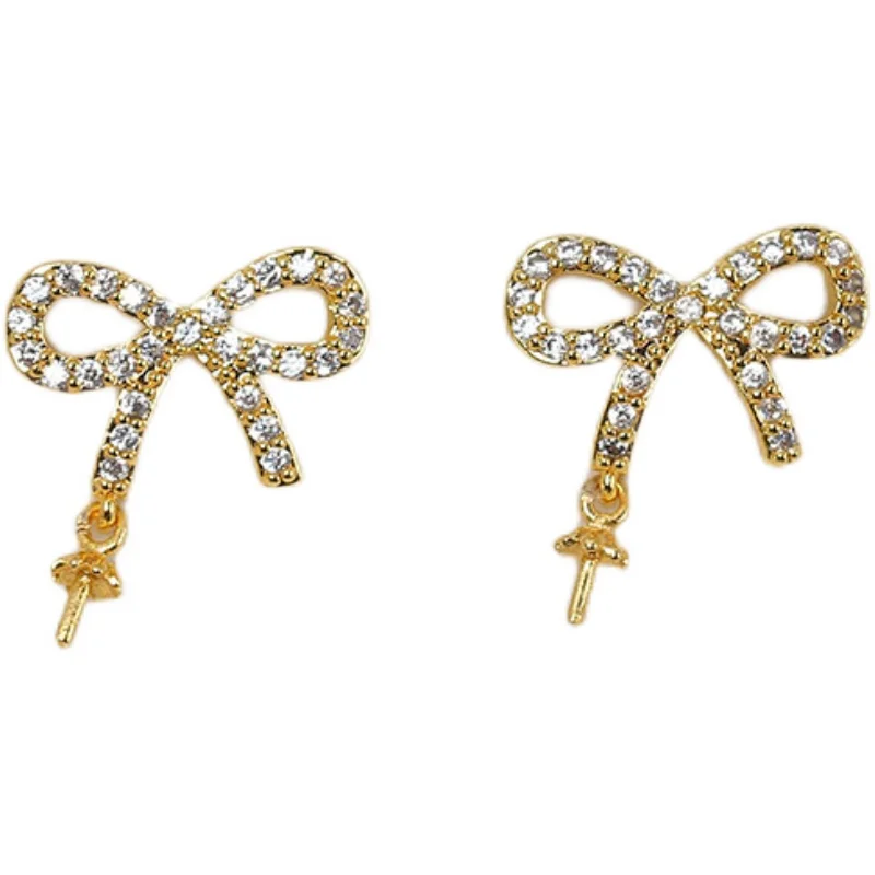 

E035 Gold Plated Copper S925 Sterling Silver Needle Bow Pearl Stud Earrings Findings Jewelry Making DIY Jewelry Accessories
