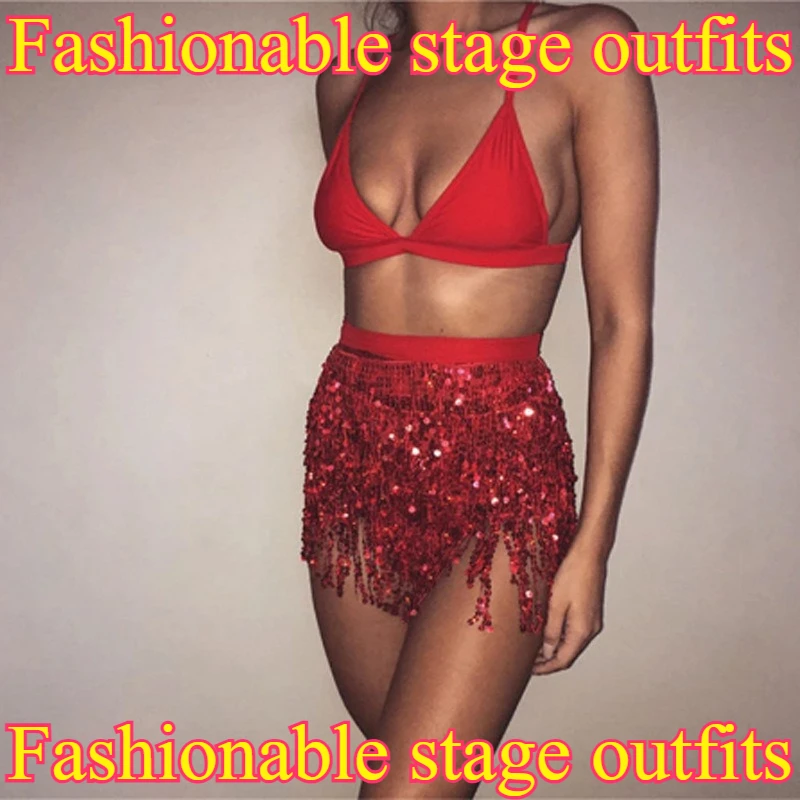 

Halloween Cross-border Belly Dance Tassel Waist Chain Four-layer Bohemian Scarf Dress Sequin Belt Bra Vest Stage Pole Dance