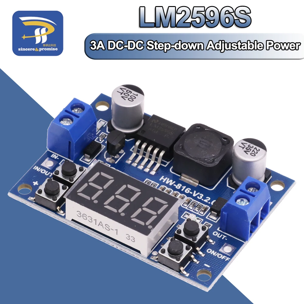 LM2596 3A DC-DC Step-down Adjustable Power Supply Buck Module LM2596S with LED voltmeter display digital 3.3V 5V 12V