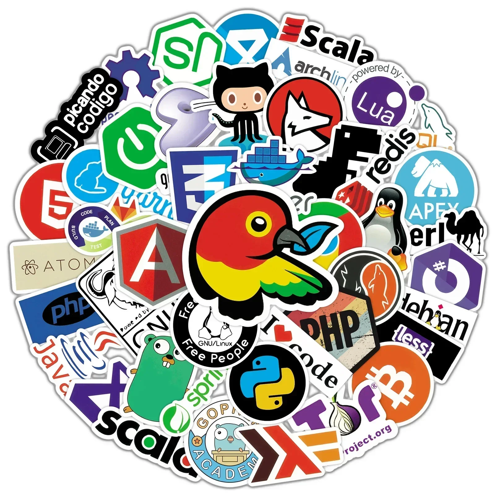 50pcs Cool Internet Programming Stickers Java php Docker Geek Html Bitcoin Vinyl Decals Phone Laptop Kids Children Sticker