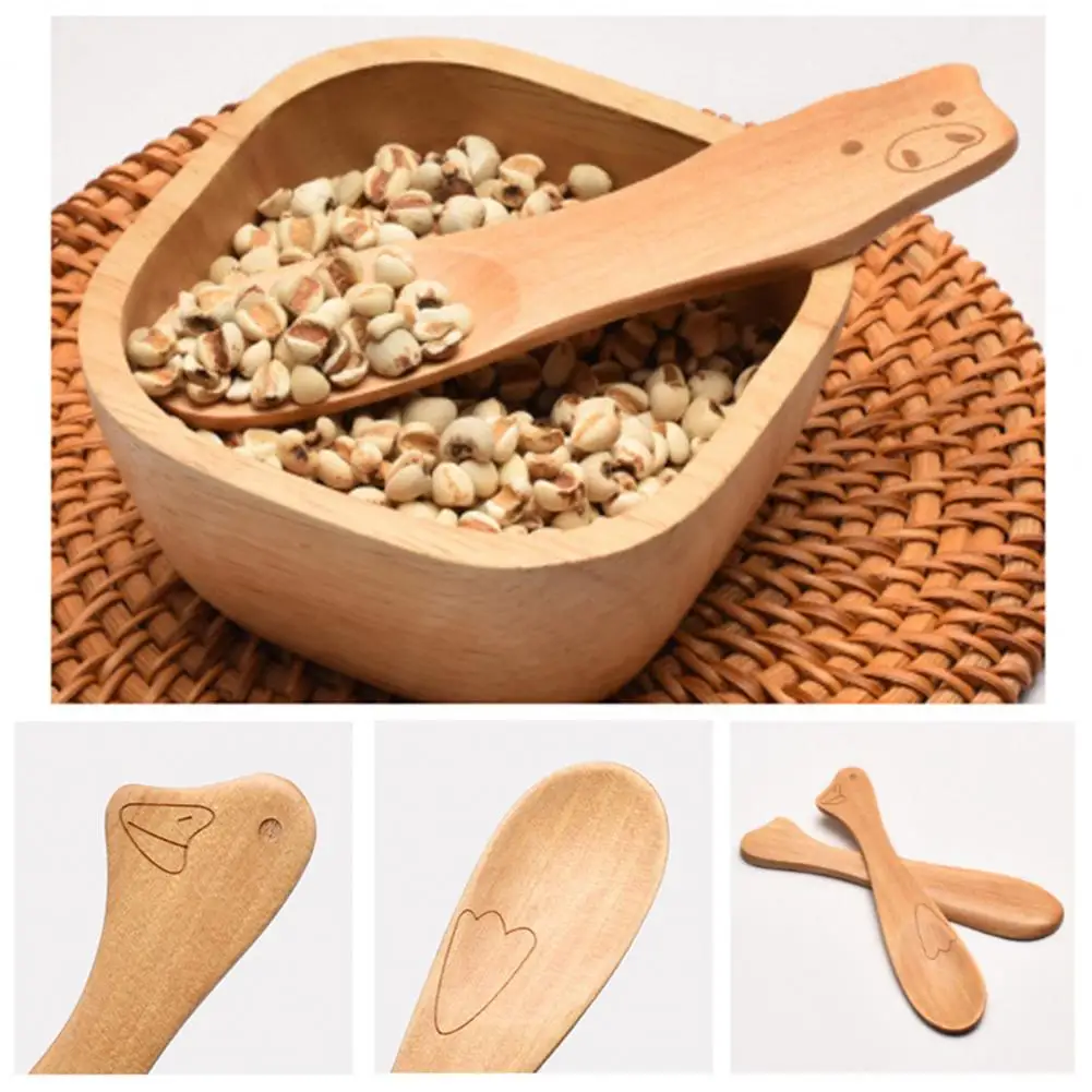 Natural Bamboo Wooden Dessert Ice Cream Yogurt Honey Mini Spoon Wedding Party Kitchen Accessories Available Cartoon Animal Shape