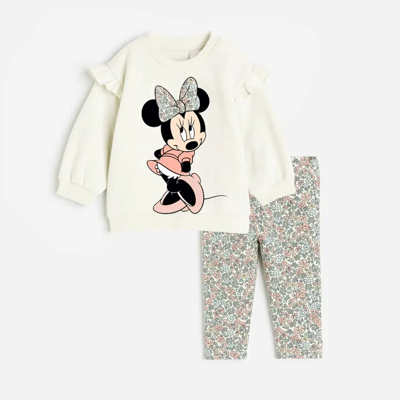 2Pcs Disney Minnie Mouse Print Clothes for Girls Cotton Long Sleeve Sweatshirt + Pant Spring Autumn Kids Baby Girl Sets