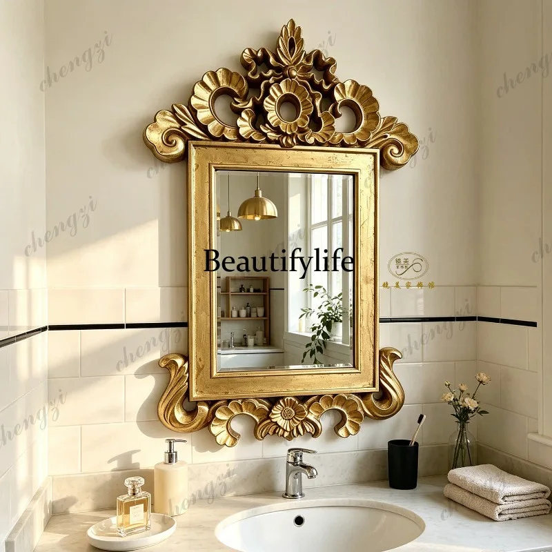 French retro special-shaped makeup mirror luxury bathroom mirror wall-mounted European living room decorative mirror