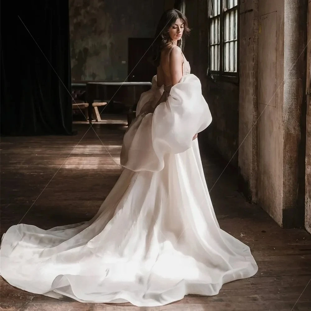 custom color Organza Satin Wedding Cape With Puffy Short Sleeves,Simple Sweep Train Bridal Cloak,Romantic Wedding Accessories