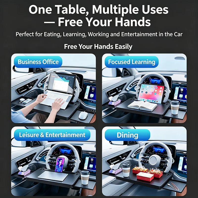 2026 New Car Tray Table Food Tray Desk Folding Laptop Desk Auto Steering Wheel Tray Mount Adjustable Water Cup Computer Bracket
