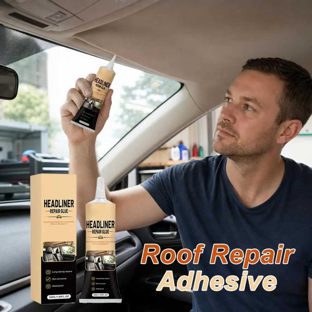 50ml Car Headliner Repair Glue Auto Interior Fabric Adhesive Smooth Coating For Roof Liner Upholstery Leather Foam Felt Compact