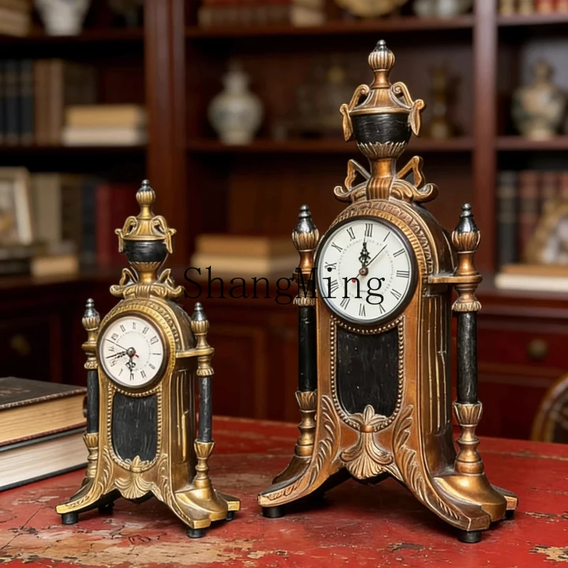 FG  living room  ornament large seat clock retro imitation copper gold seat clock antique table clock