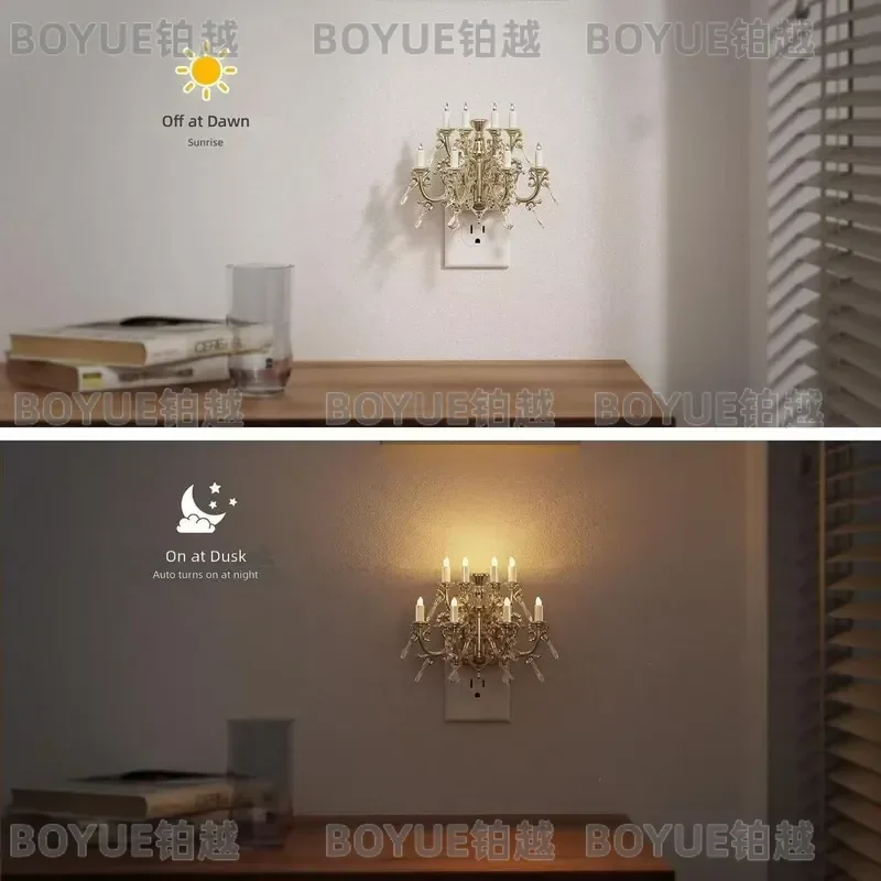 Dimmable Flame Night Light Plug in Wall Lamp Warm White Chandelier Style Rotatable Socket Decorative Lighting for Christmas