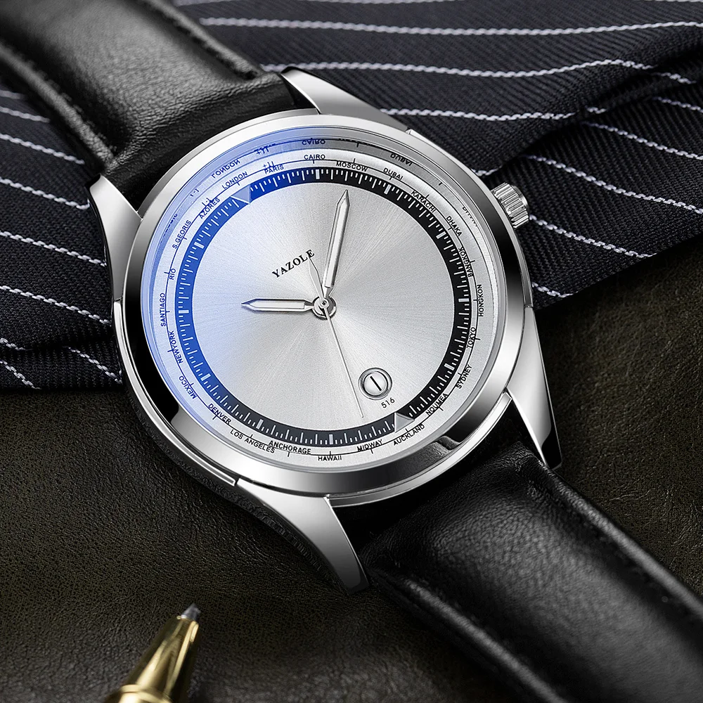 YAZOLE Orologio da uomo Orologio da uomo al quarzo di lusso minimalista Cinturino in pelle originale Orologi da calendario impermeabili Relogio Masculino