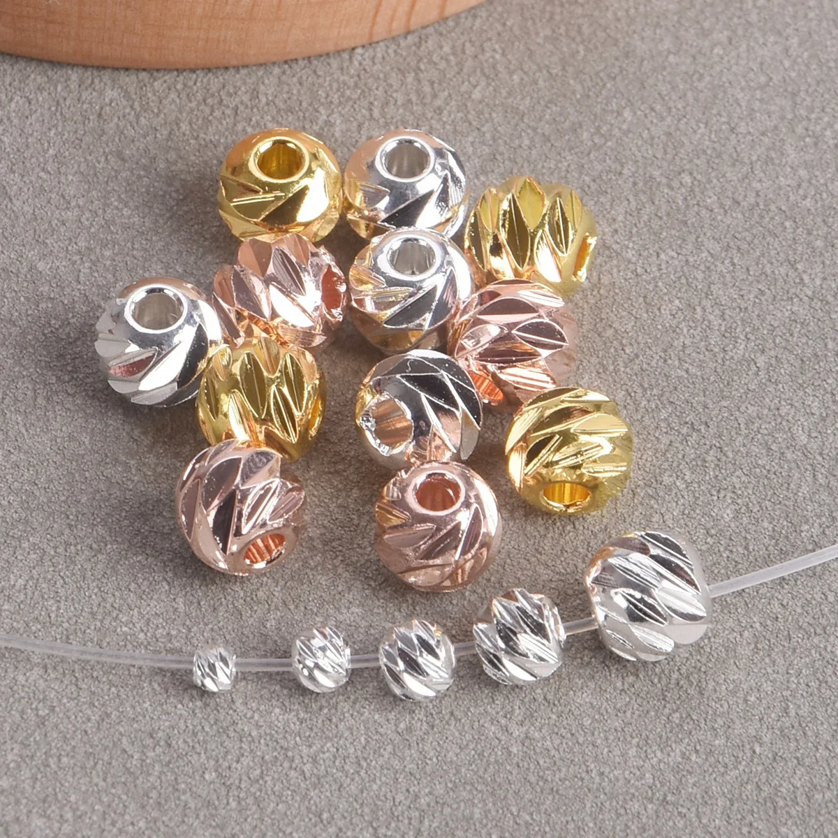 3mm 4mm 5mm 6mm 8mm Round Carved Gold Silver Color Brass Metal Loose Beads Lot For Jewelry Making DIY Crafts Findings