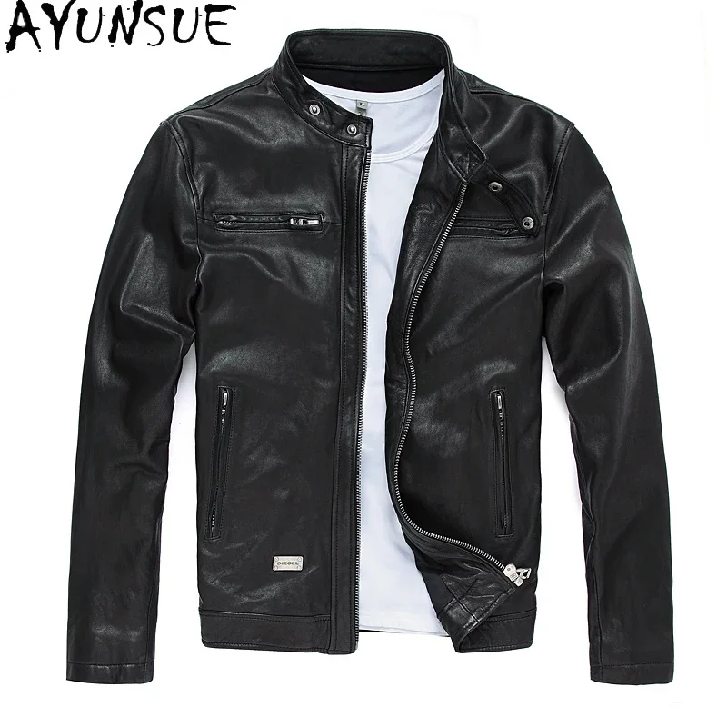 AYUNSUE Sheepskin Genuine Leather Jacket Mens Clothing Autumn Coats Short Motorcycle Jackets Saco Hombre Casual Slim Fit